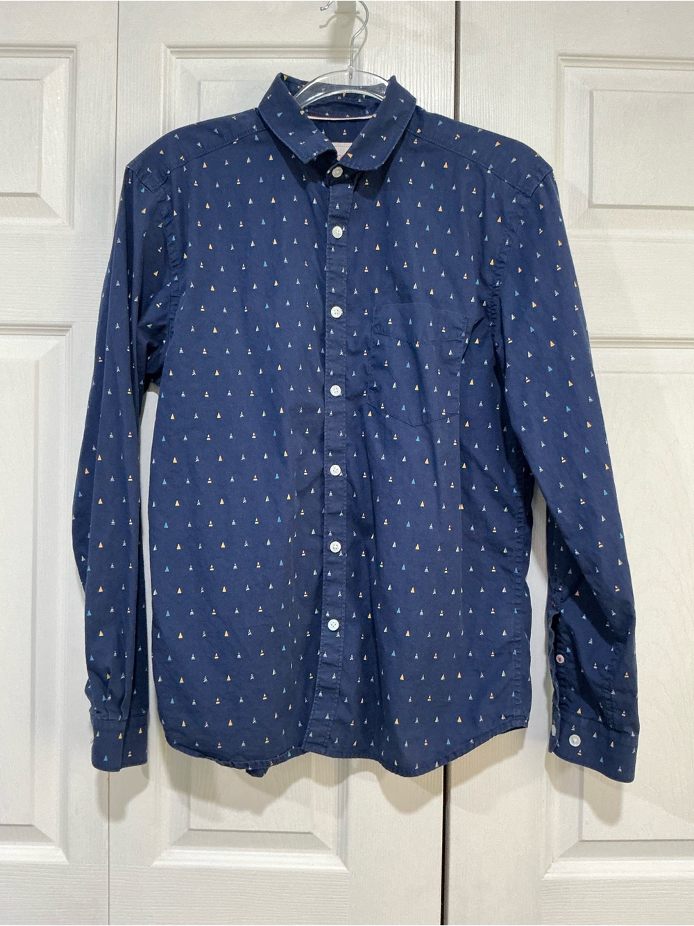 🤎 Code Men’s Navy Blue Patterned Button Down Shirt - Medium